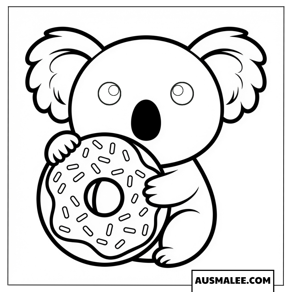 Koala-Baby mit Donut Ausmalbild