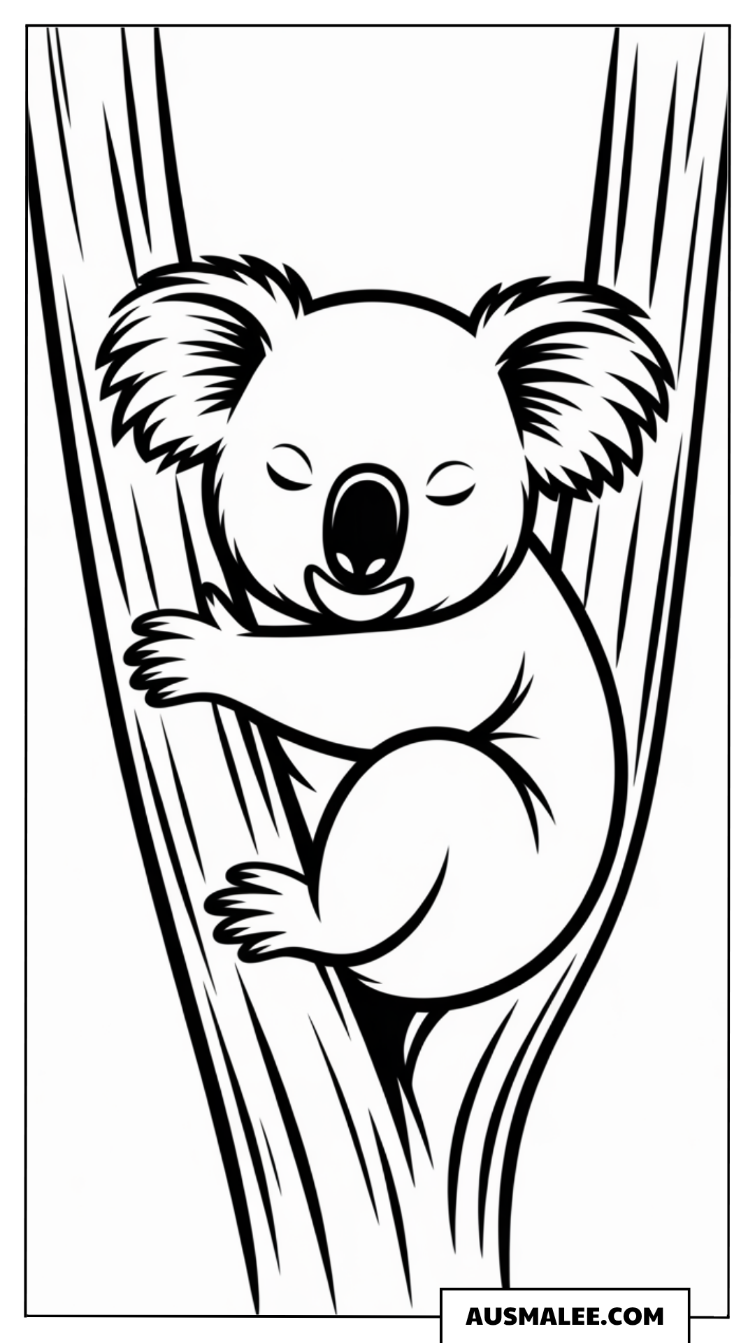 Koala am Baumstamm ausmalbild