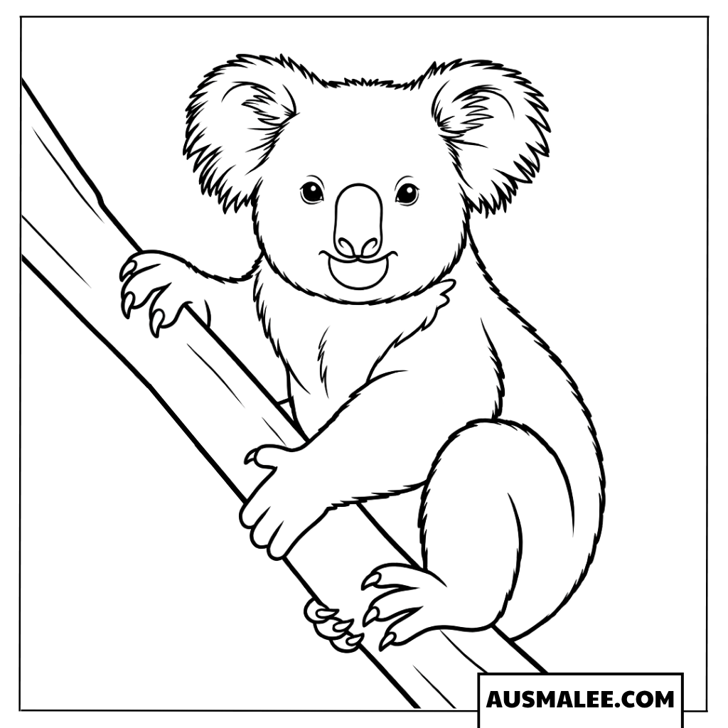 Koala auf einem Ast Ausmalbild