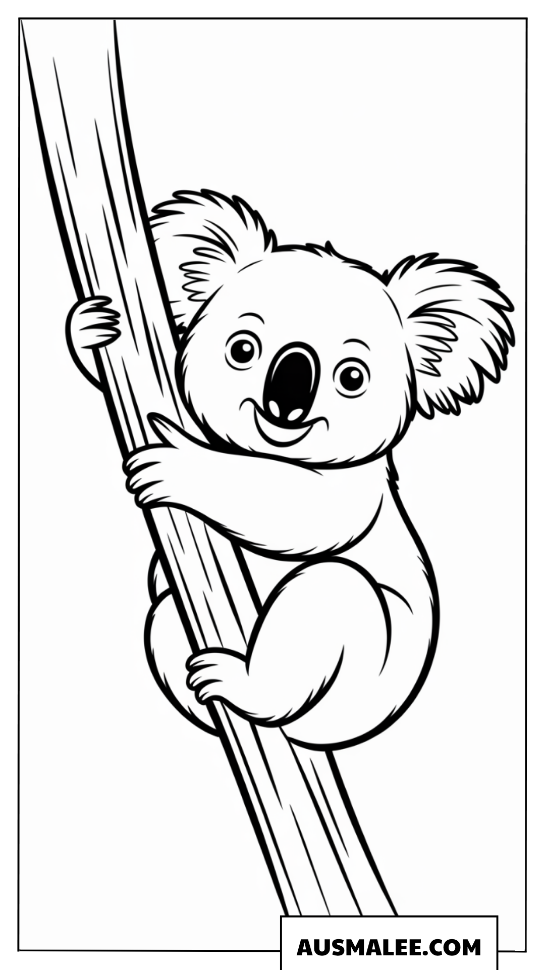 Koala auf einem Baumstamm Ausmalbild