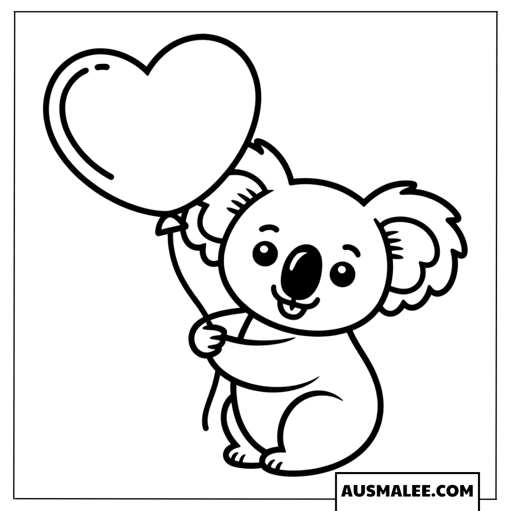 Koala mit Herzballon Ausmalbild