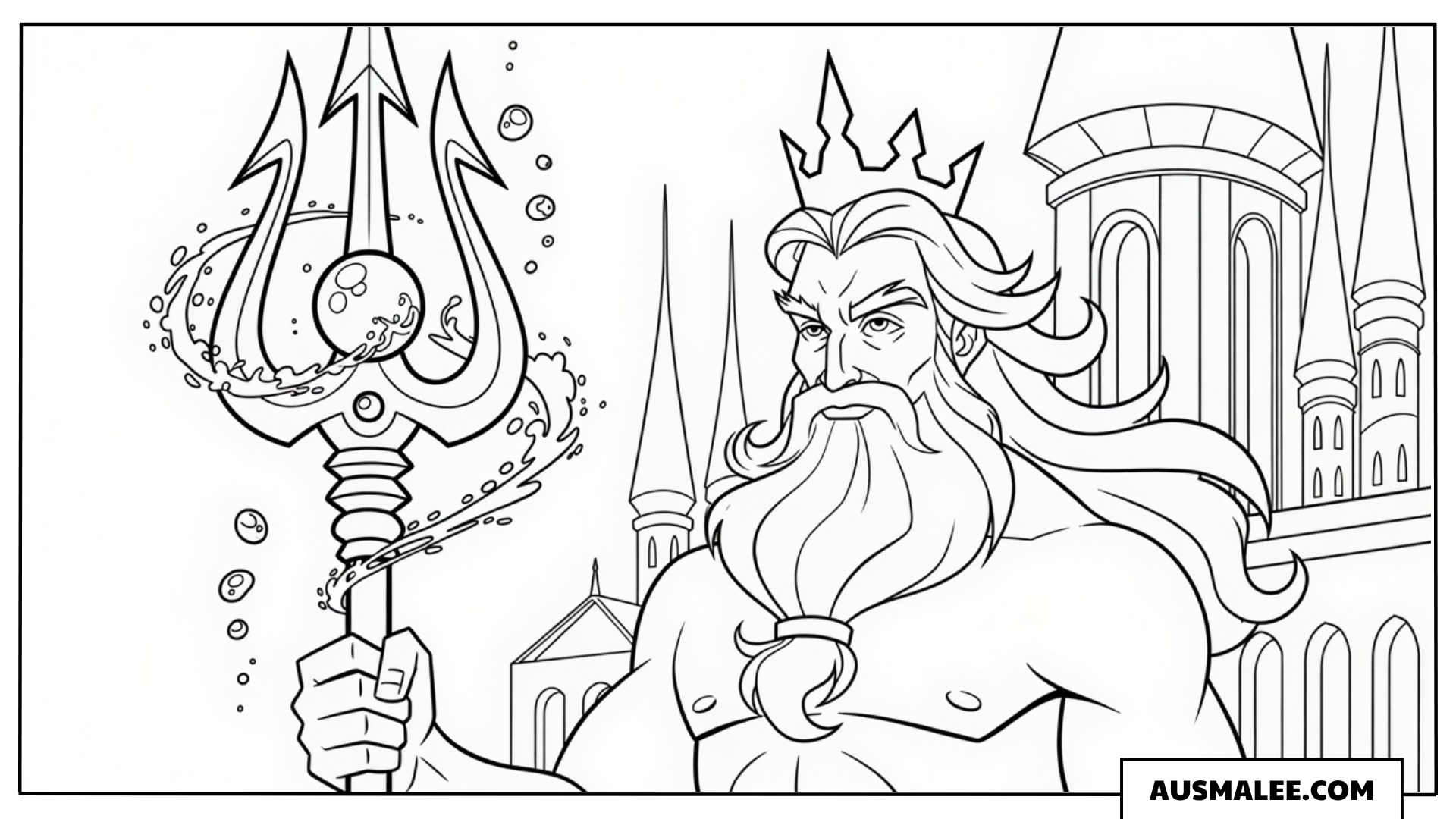 König Triton mit Dreizack ausmalbild