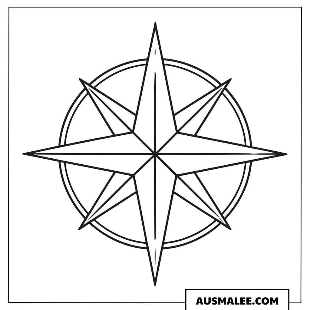 Kompass-Stern im Kreis Ausmalbild