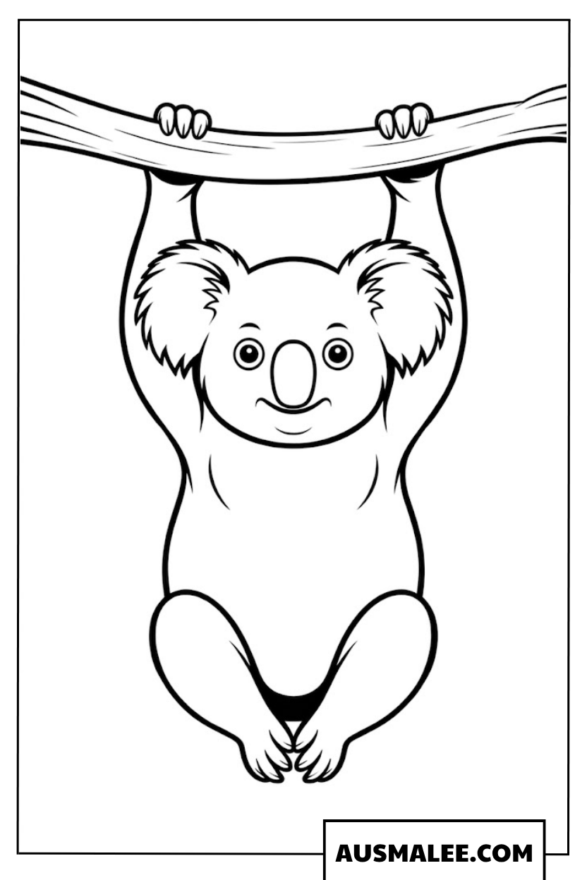 Kopfüber hängender Koala Ausmalbild