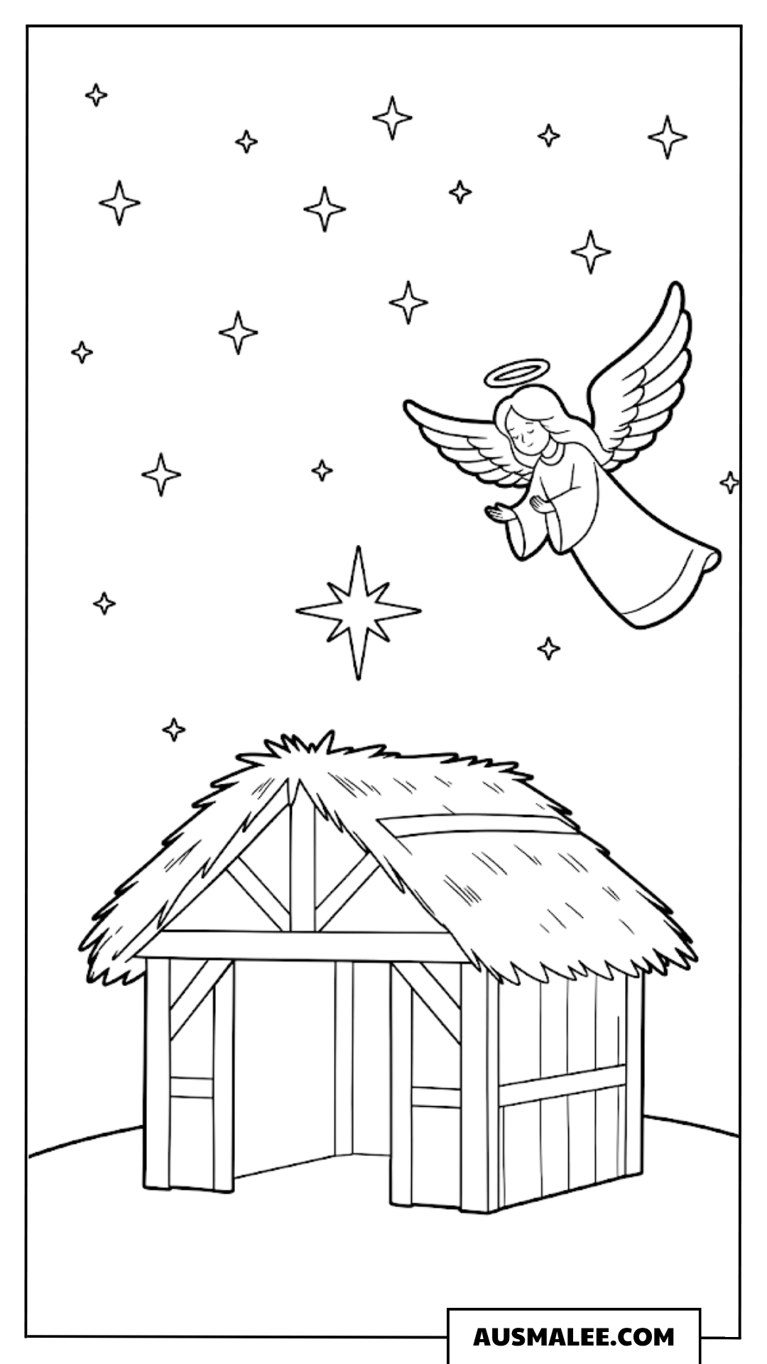 Krippe mit Stern von Bethlehem Ausmalbild
