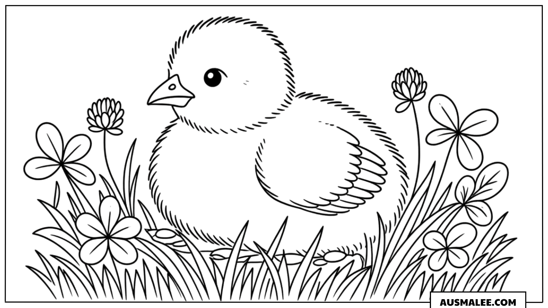 Küken auf der Blumenwiese Ausmalbild