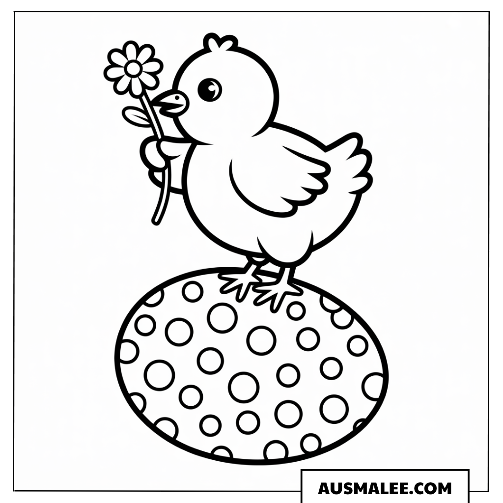 Küken mit Blume auf dem Ei Ausmalbild