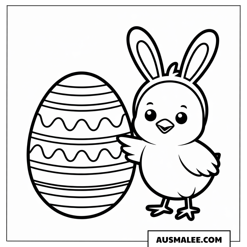Küken mit Osterhase-Ohr Ausmalbild