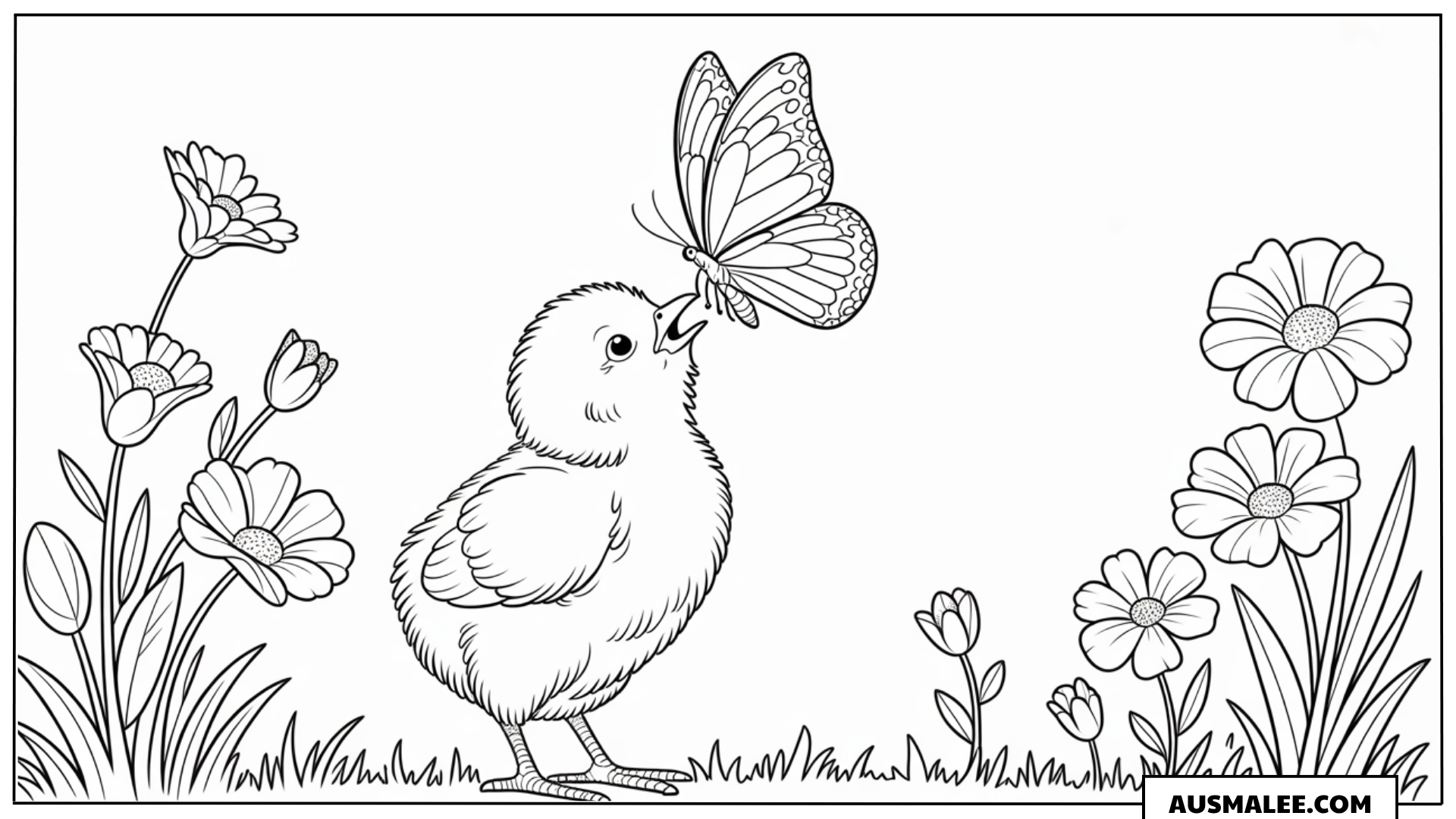 Küken mit Schmetterling Ausmalbild