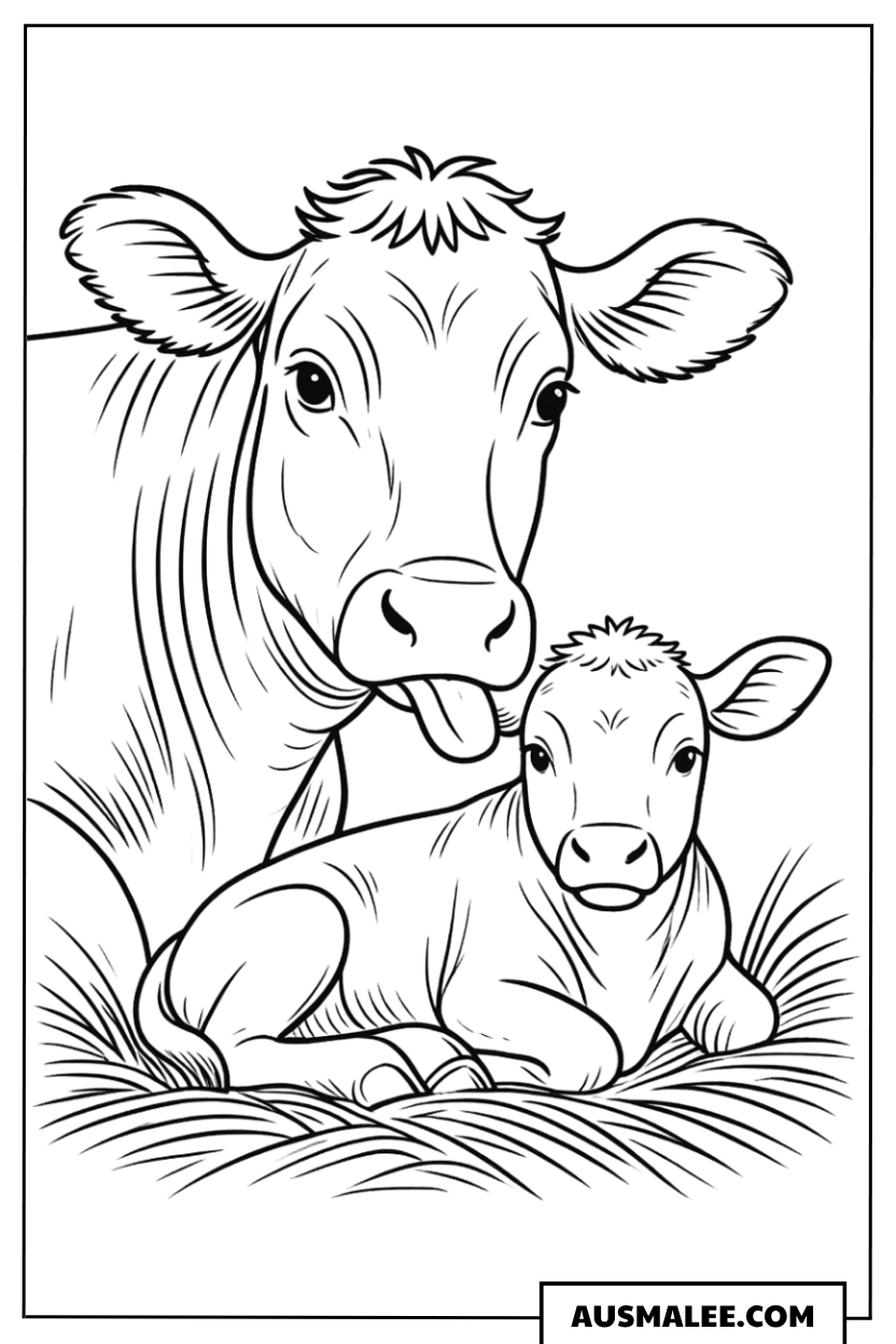 Kuh leckt Kalb Ausmalbild