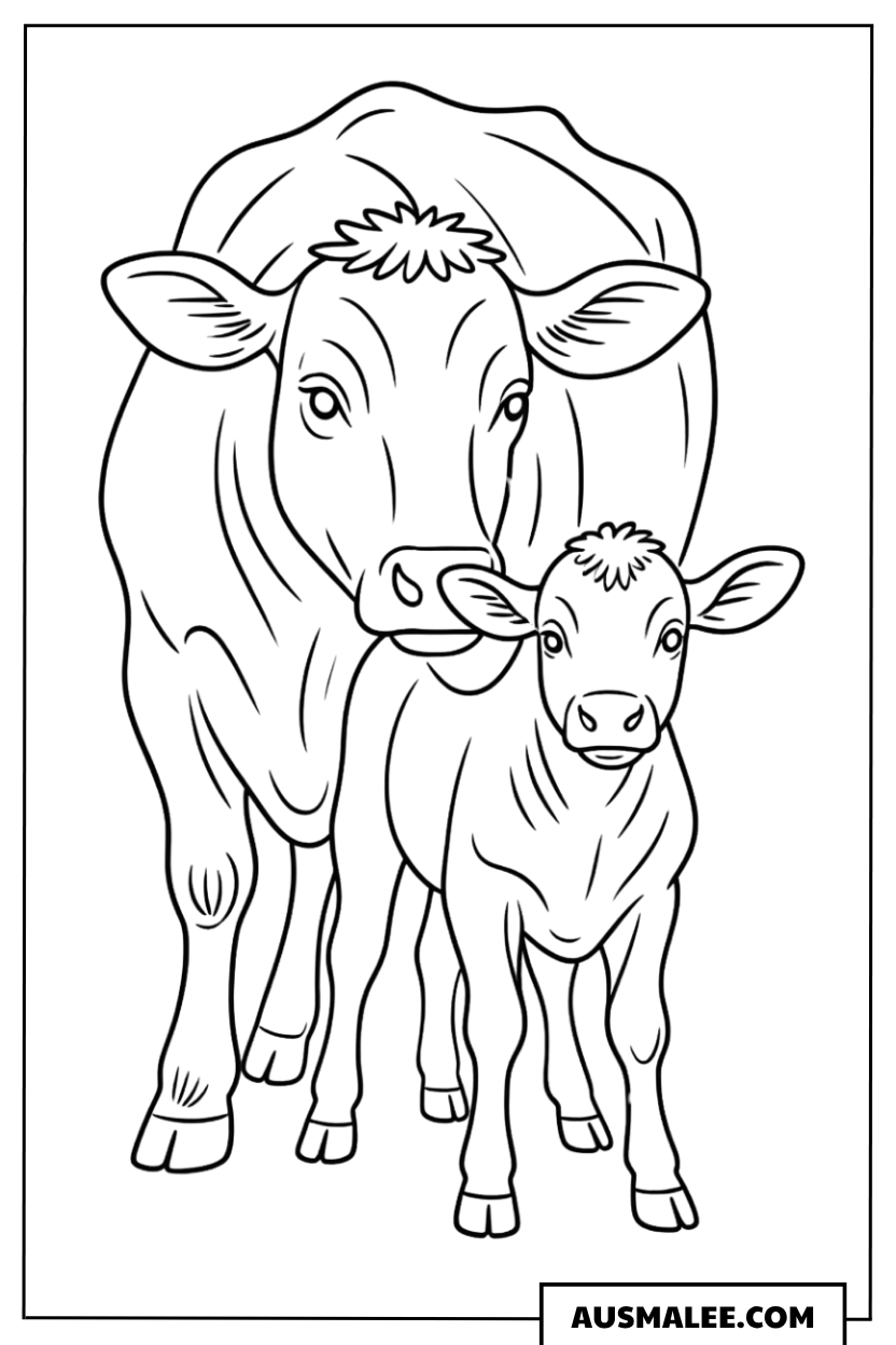 Kuh mit Kalb Ausmalbild
