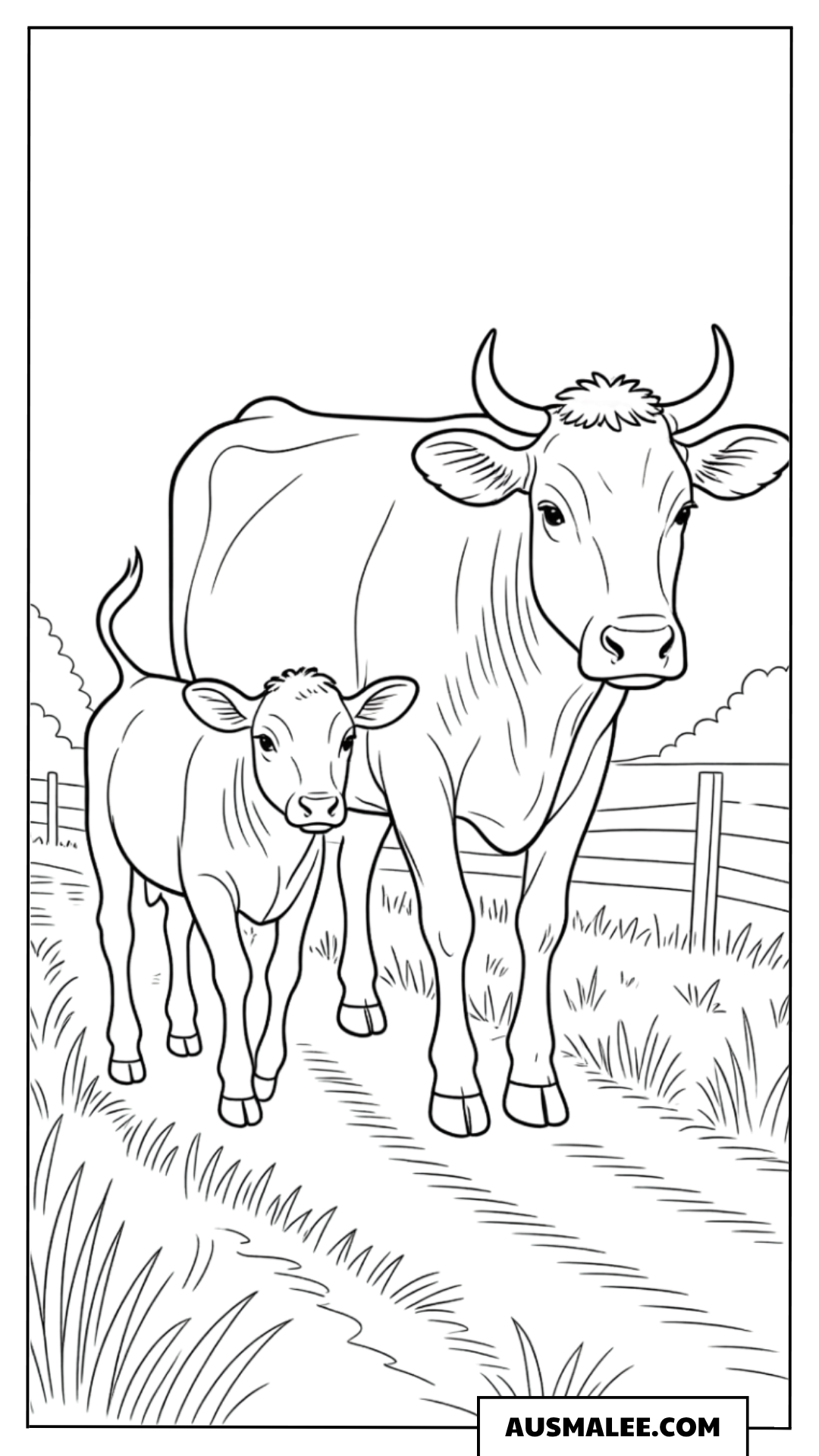 Kuh mit Kalb Ausmalbild
