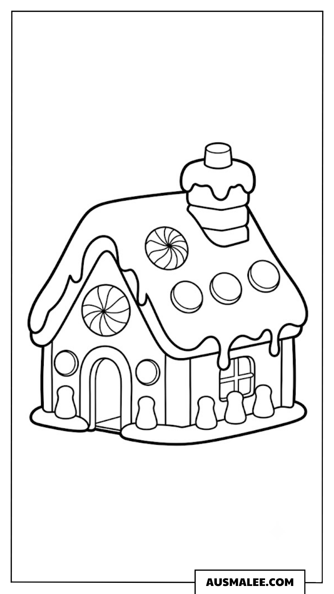 Lebkuchenhaus mit Bonbon-Dach Ausmalbild