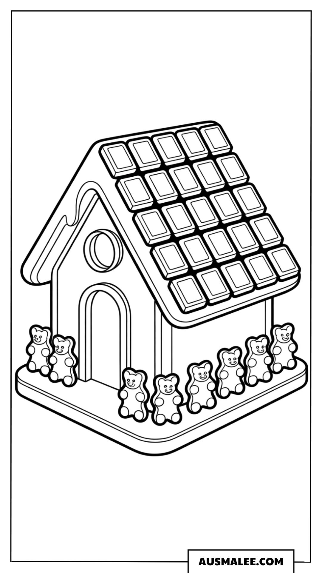 Lebkuchenhaus mit Bonbons Ausmalbild