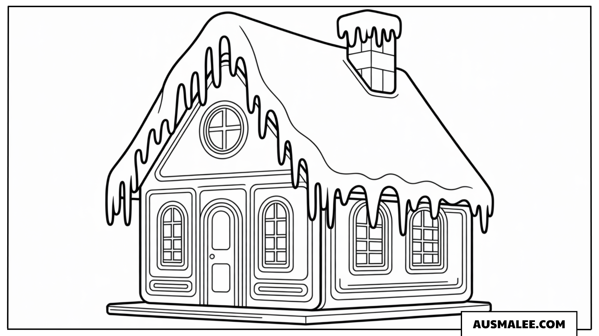 Lebkuchenhaus mit Eiszapfen im Schnee Ausmalbild