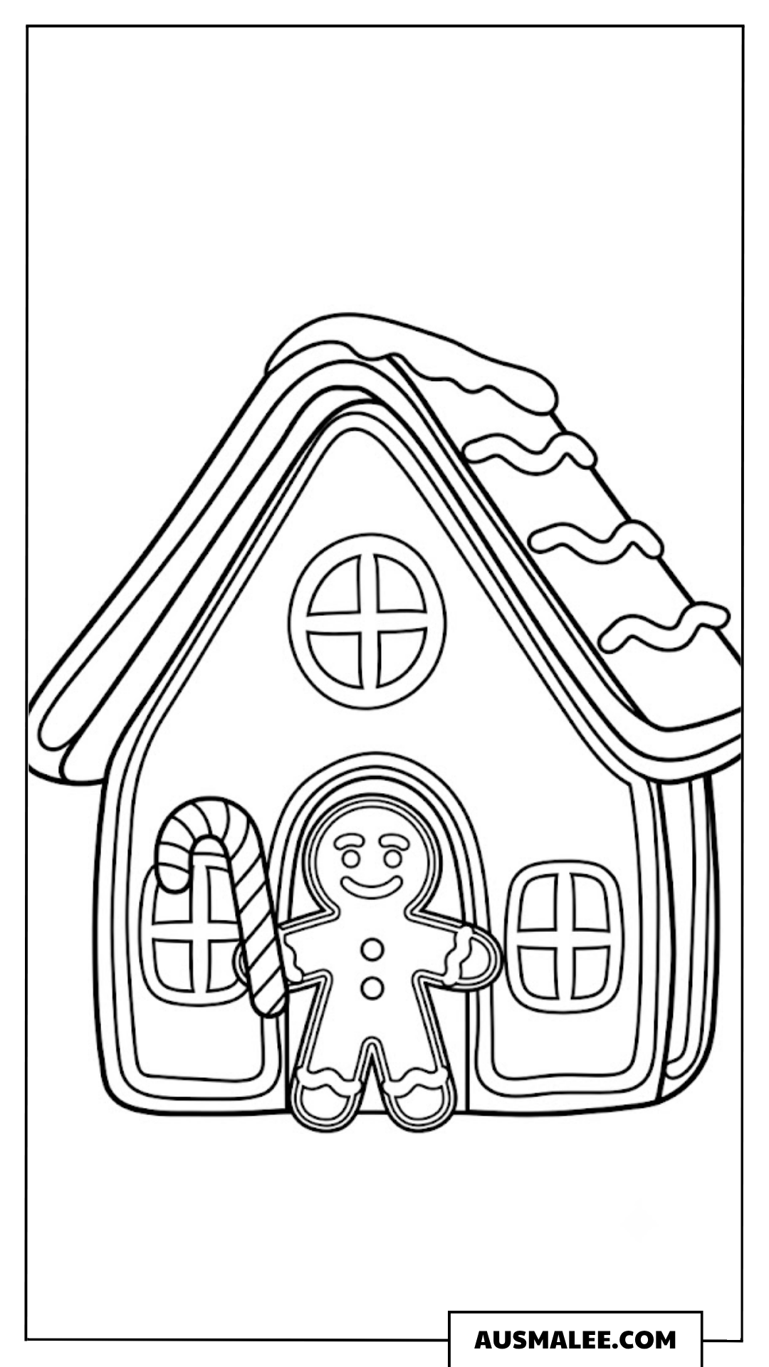 Lebkuchenhaus mit Lebkuchenmann Ausmalbild