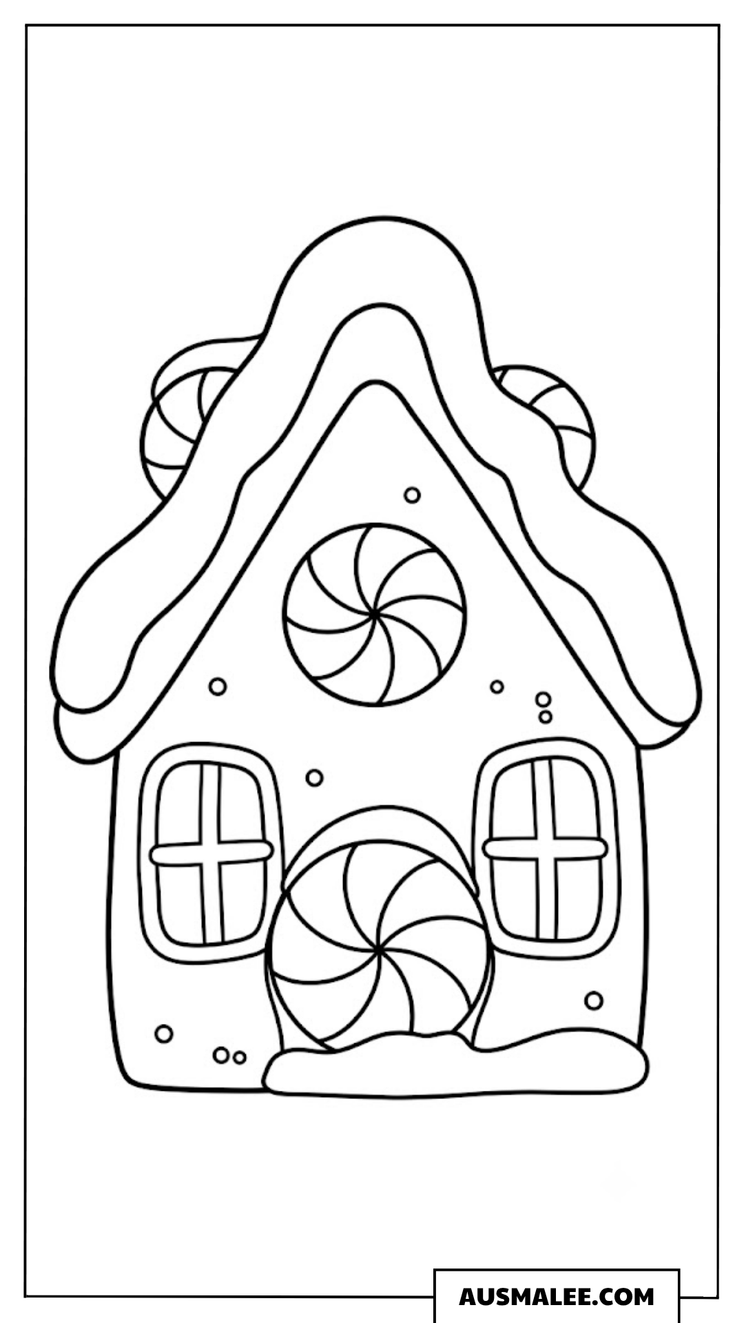 Lebkuchenhaus mit Lutschern Ausmalbild