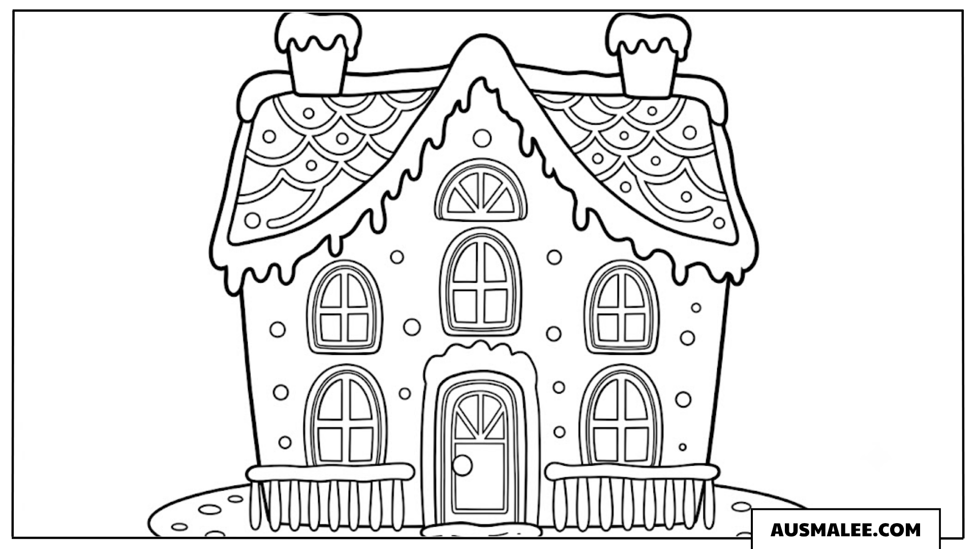 Lebkuchenhaus mit Veranda Ausmalbild