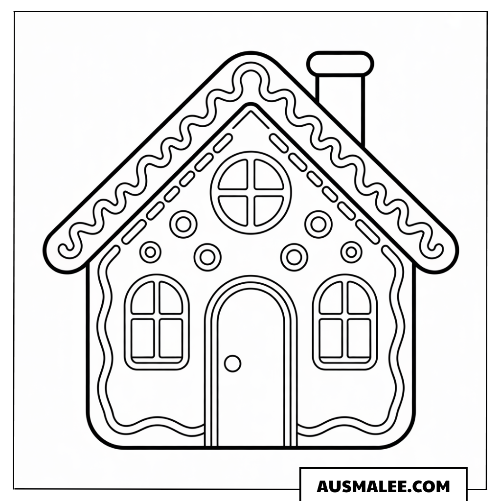 Lebkuchenhaus mit Wellendach Ausmalbild