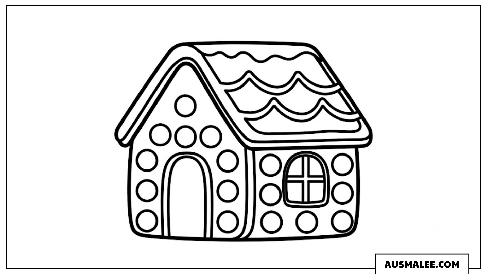 Lebkuchenhaus mit Wellendach Ausmalbild