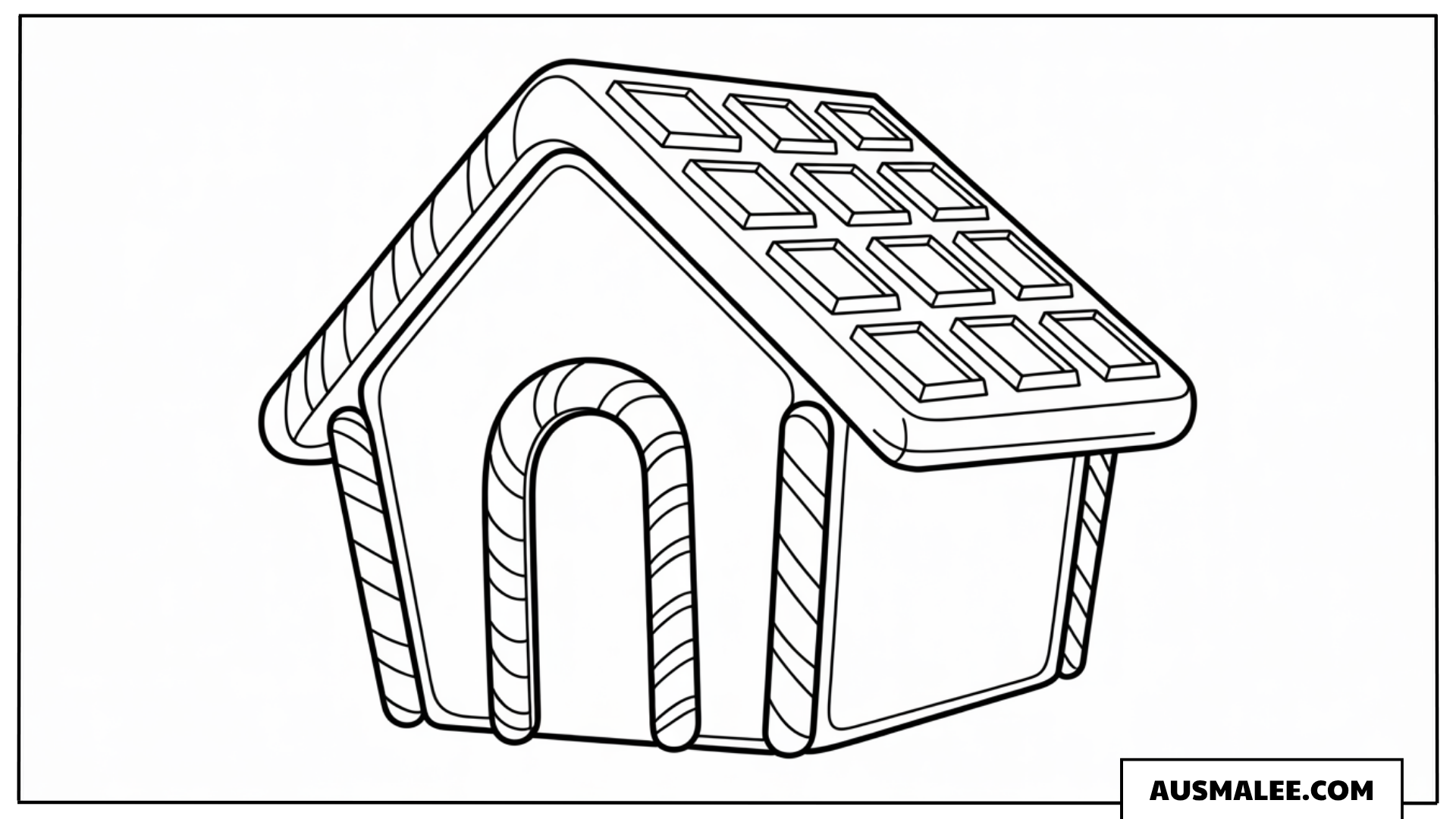 Lebkuchenhaus mit Zuckerguss-Dach Ausmalbild