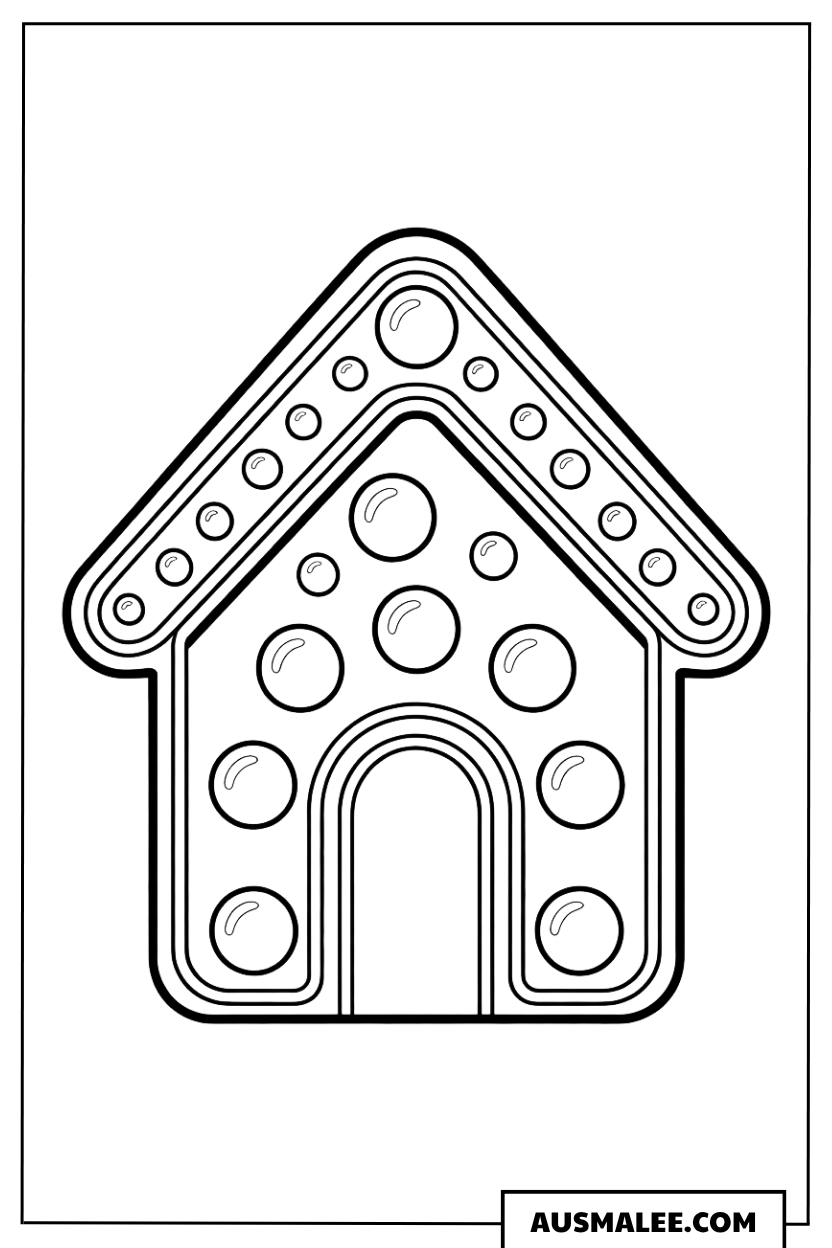Lebkuchenhaus mit vielen Kreisen Ausmalbild