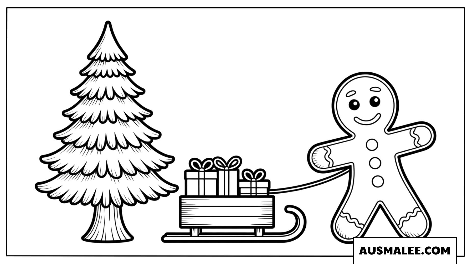 Lebkuchenmann Mit Schlitten Und Weihnachtsbaum Ausmalbilder