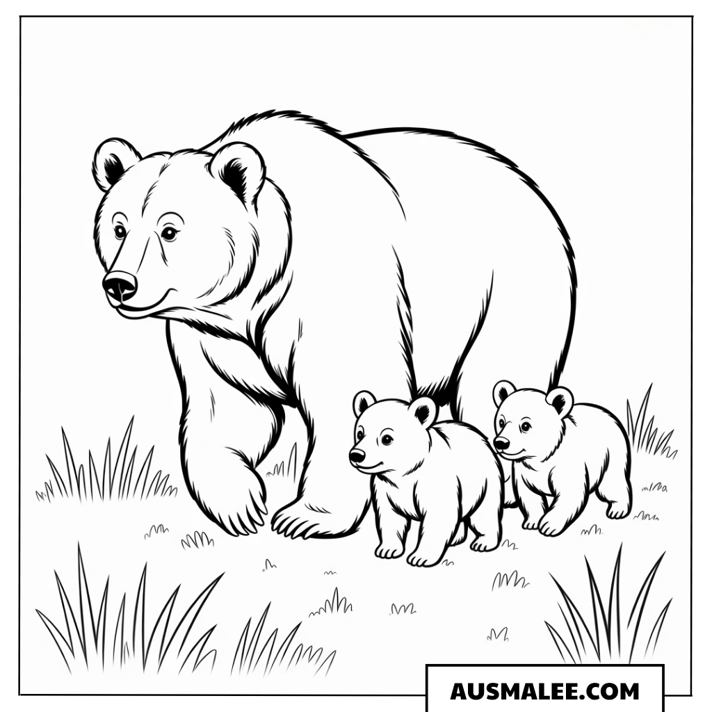 Mama Bär mit Jungen im Wald ausmalbild