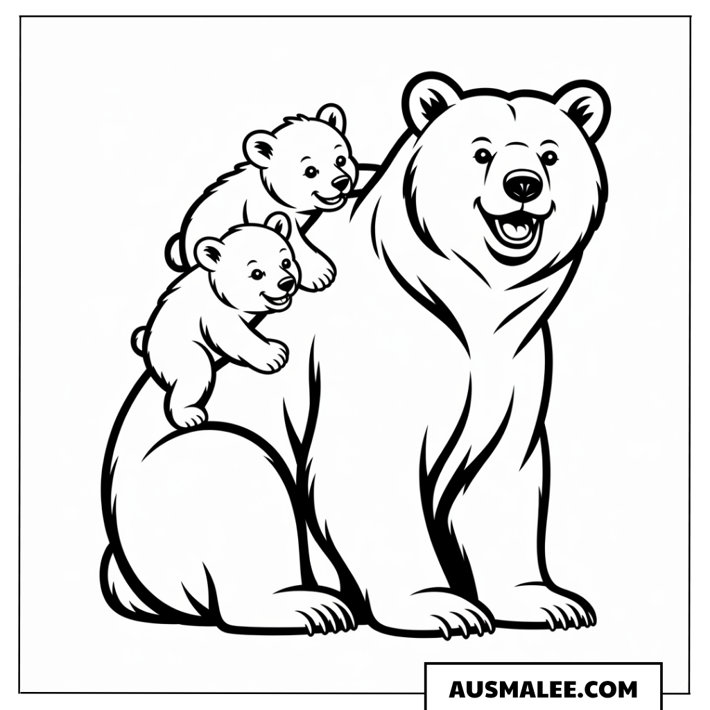 Mama Bär mit zwei Jungen ausmalbild