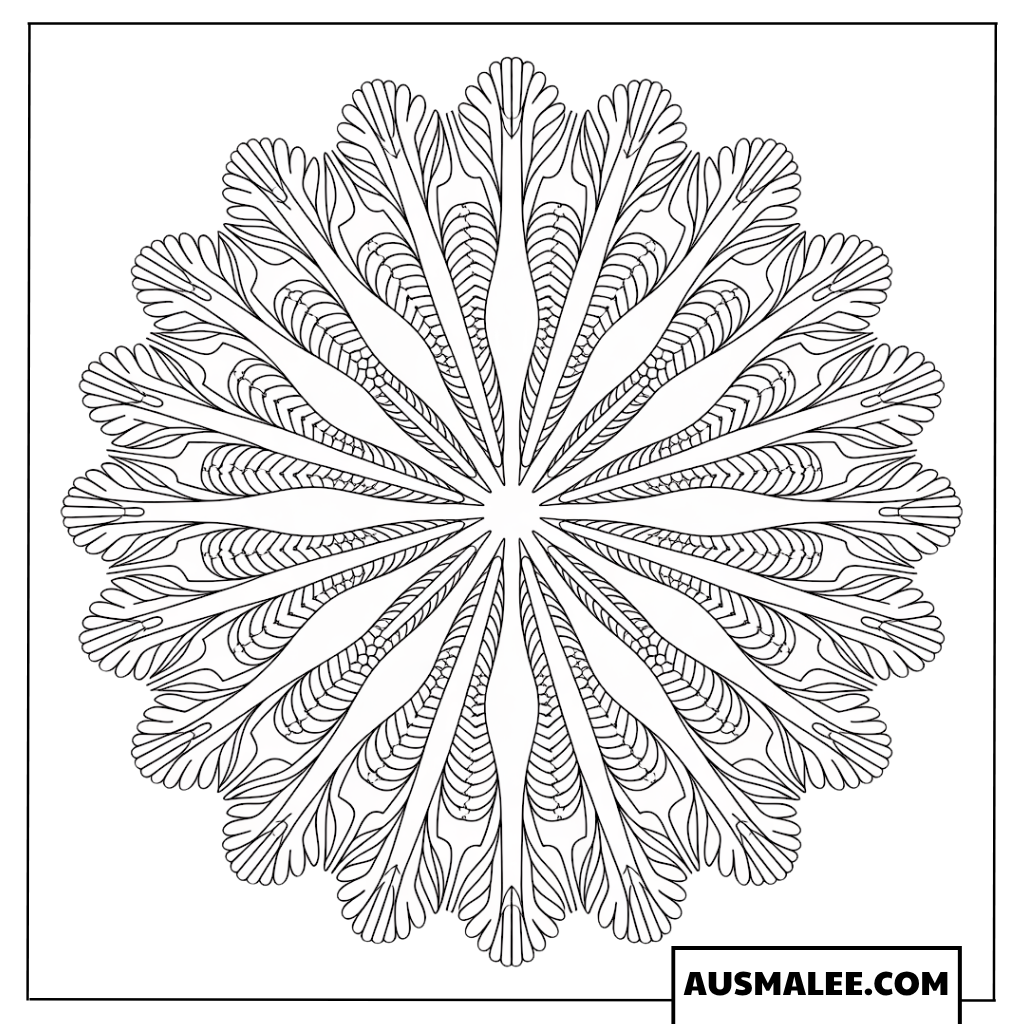 Mandala-Schneeflocke mit Blattmotiven Ausmalbild