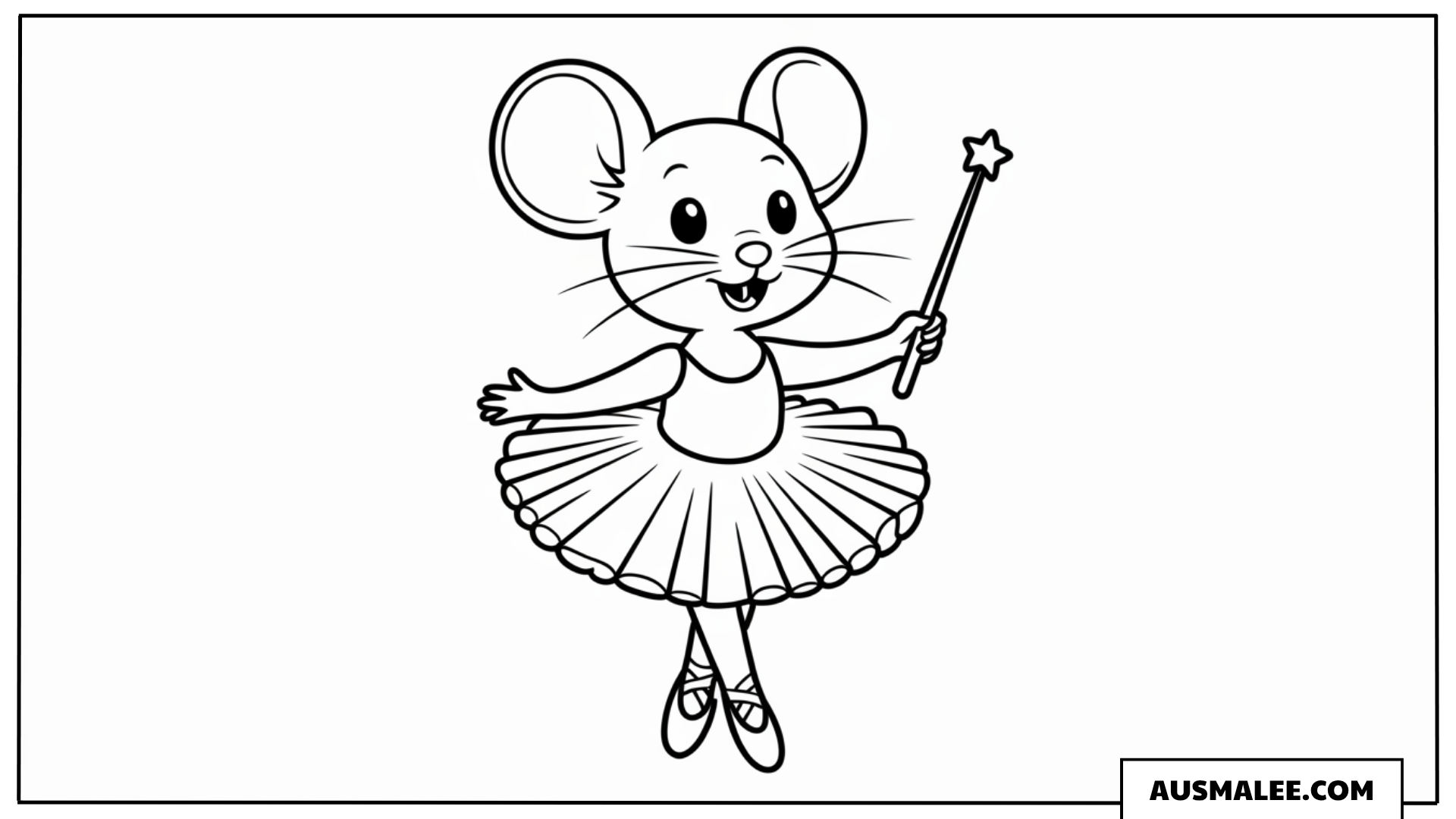 Maus als Ballerina mit Zauberstab Ausmalbild