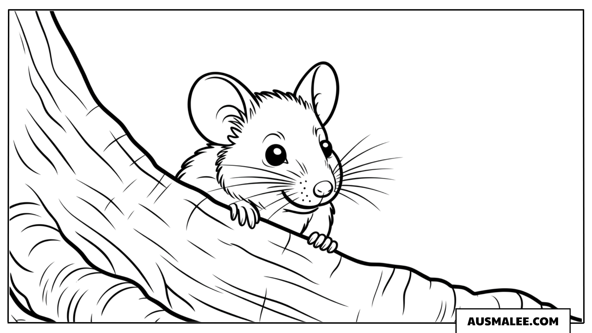 Maus auf dem Baumstamm ausmalbild