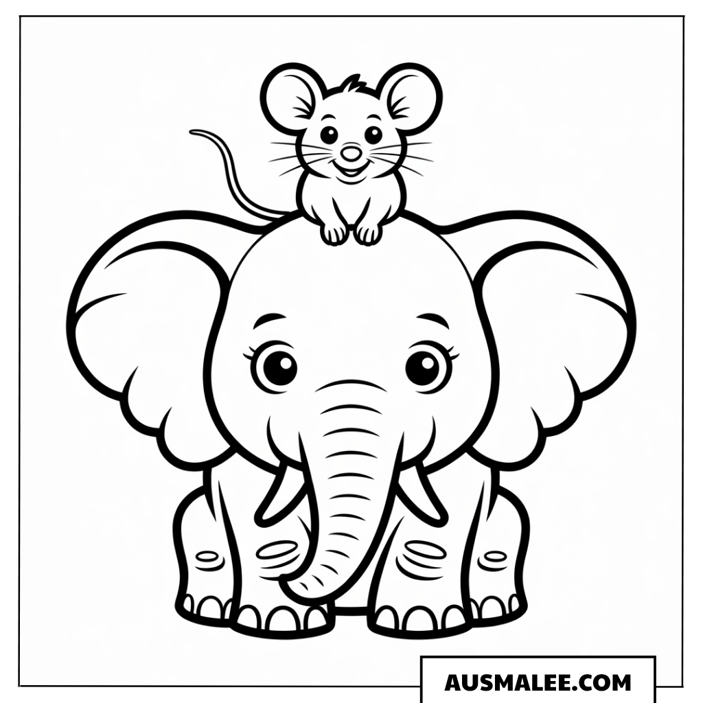 Maus auf dem Elefanten ausmalbild