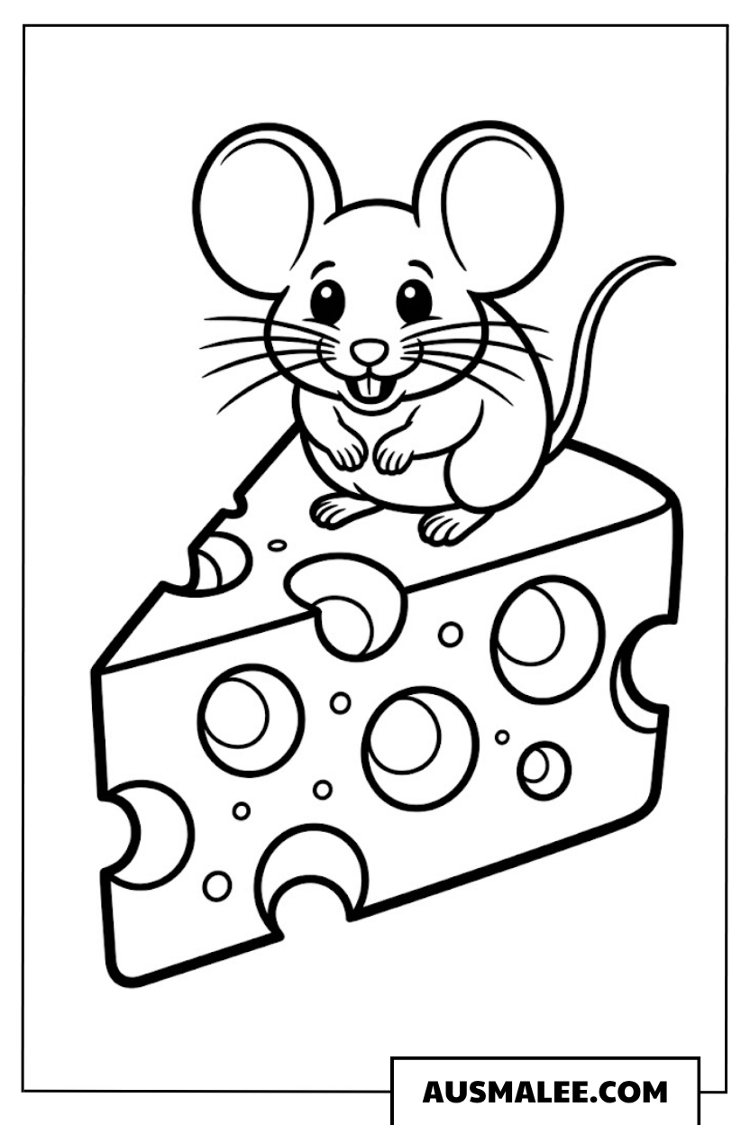 Maus auf dem Käse ausmalbild