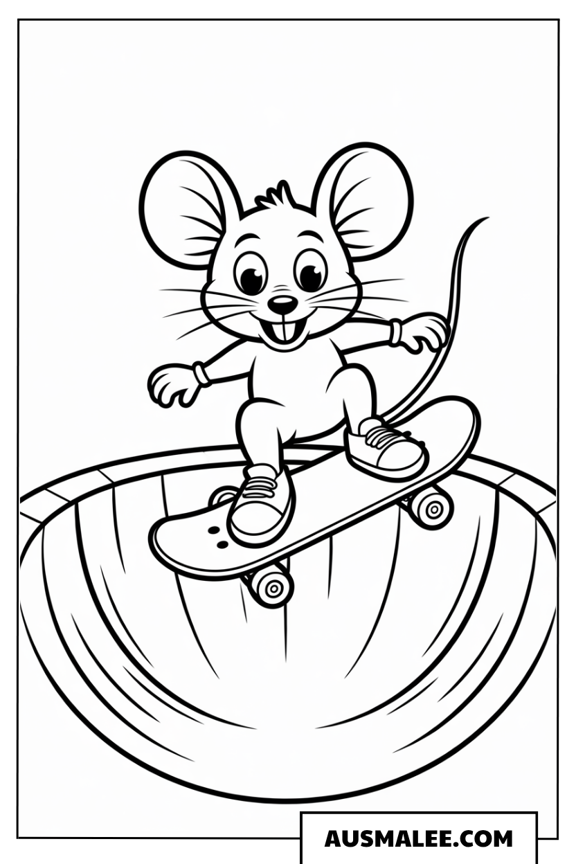 Maus auf dem Skateboard ausmalbild