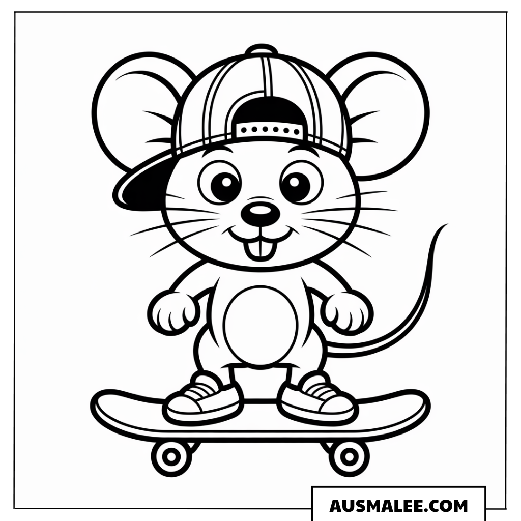 Maus auf dem Skateboard ausmalbild