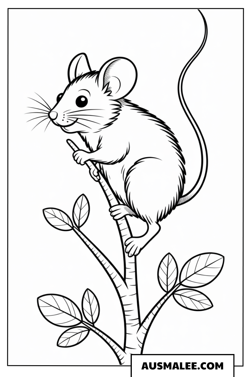 Maus auf dem Zweig ausmalbild