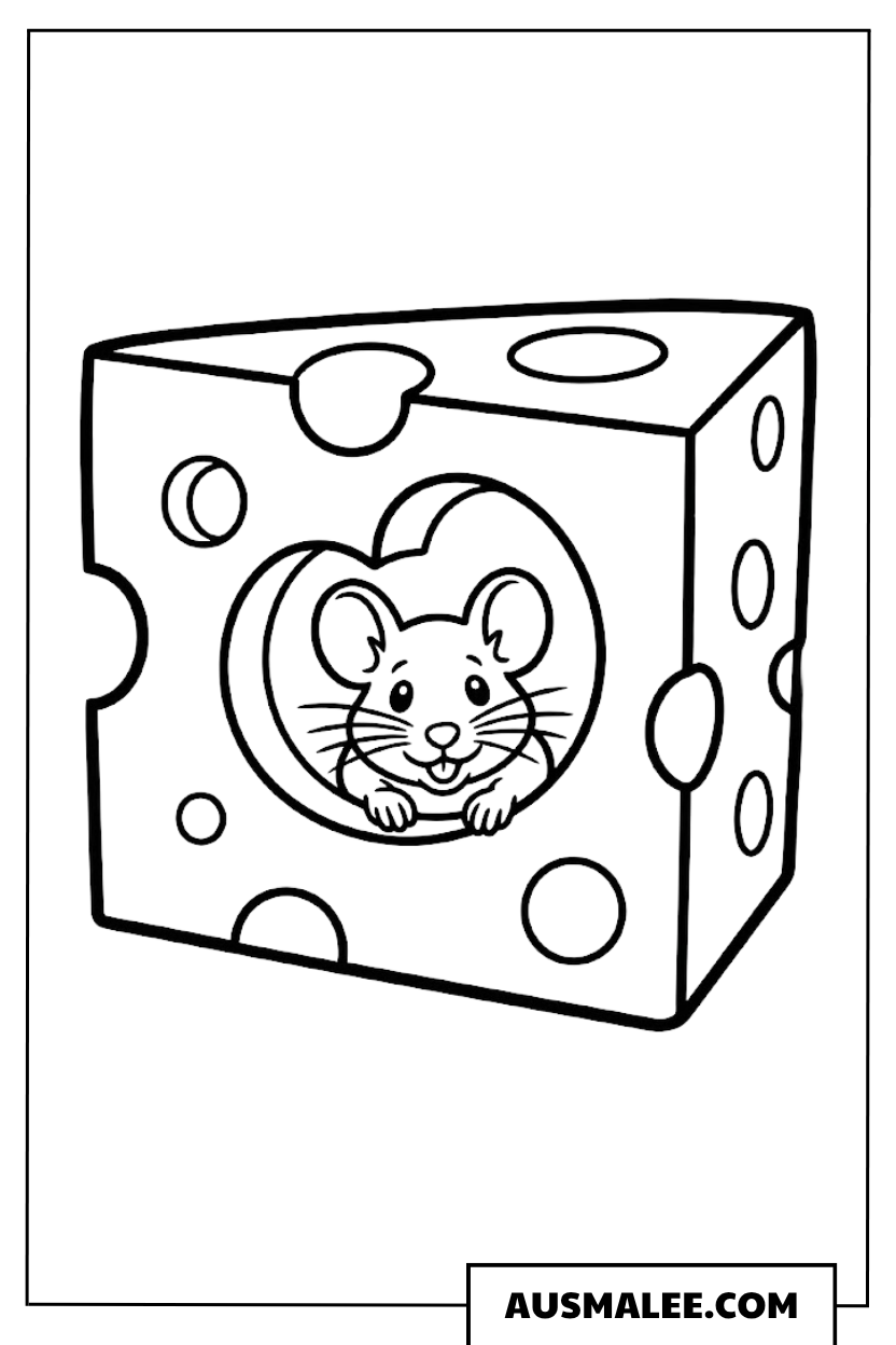 Maus im Käsehaus ausmalbild