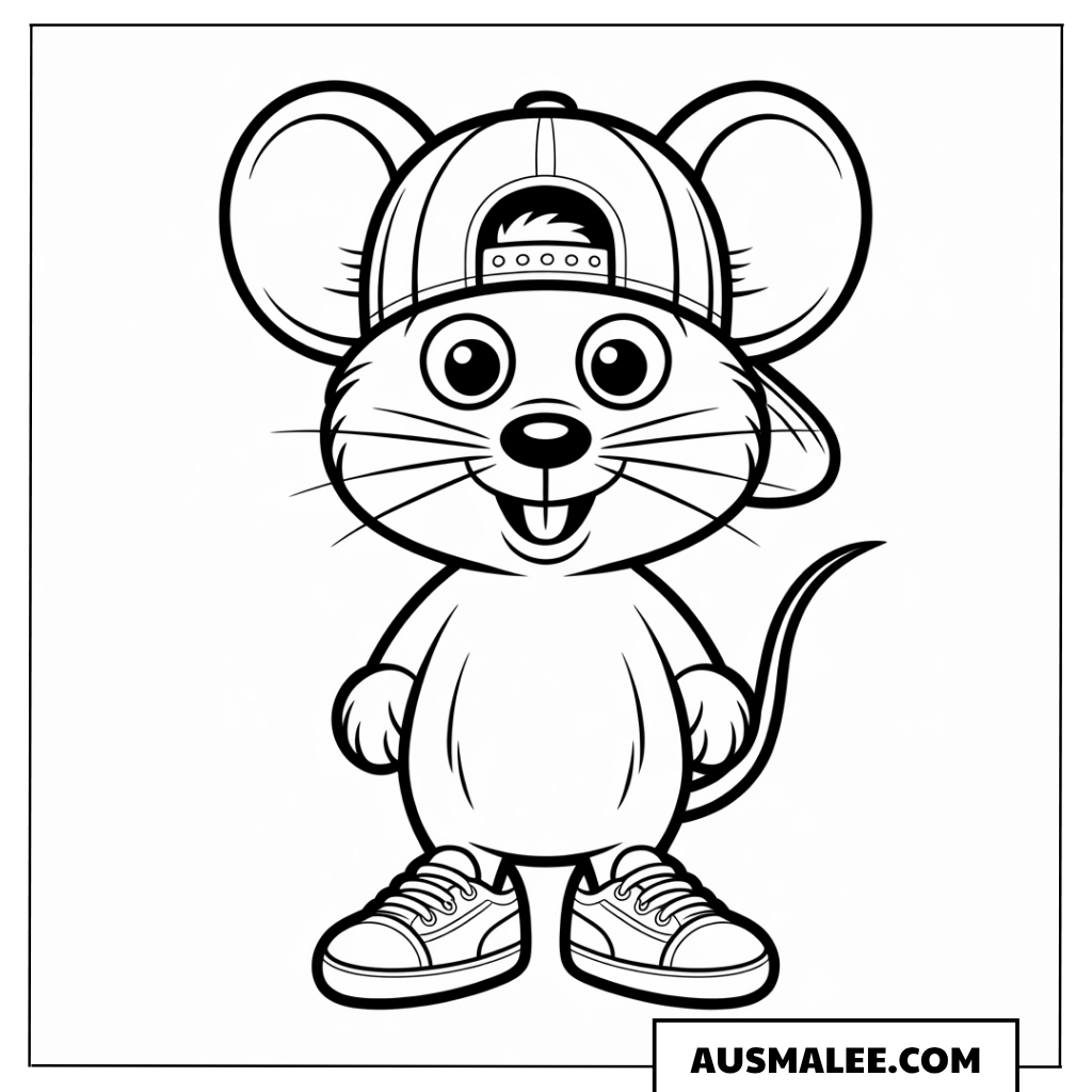Maus mit Baseball-Cap ausmalbild