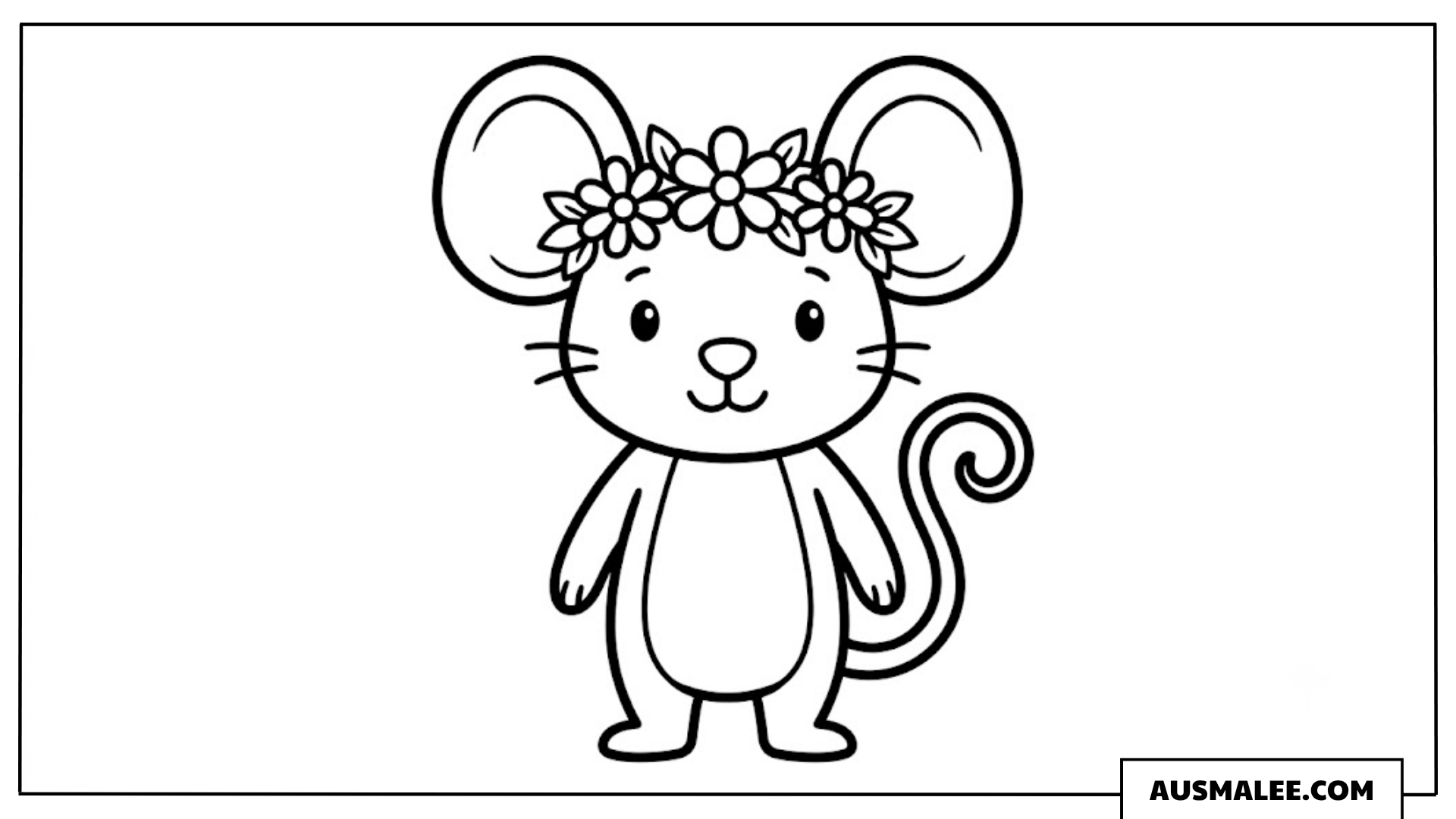 Maus mit Blumenkranz ausmalbild