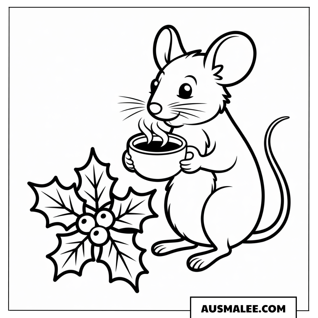 Maus mit Heißgetränk ausmalbild