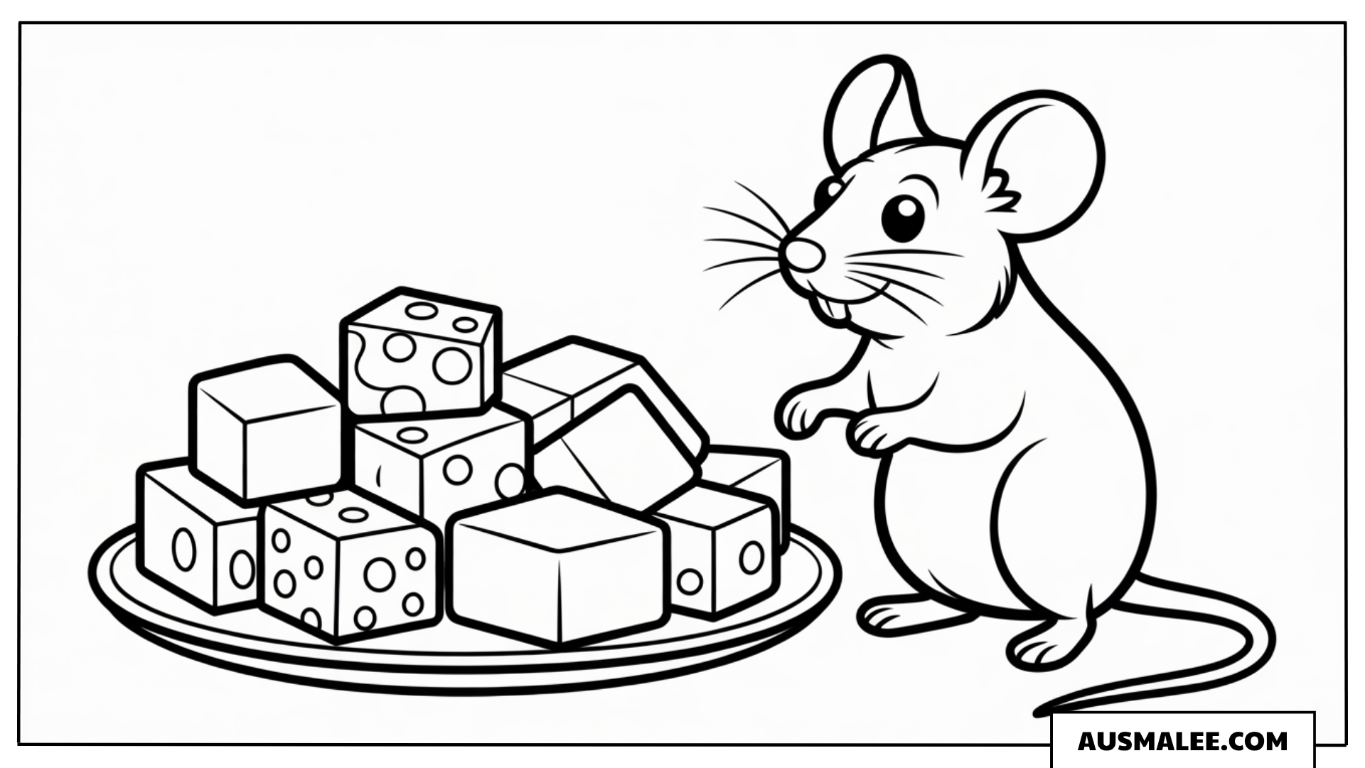 Maus mit Käseplatte ausmalbild