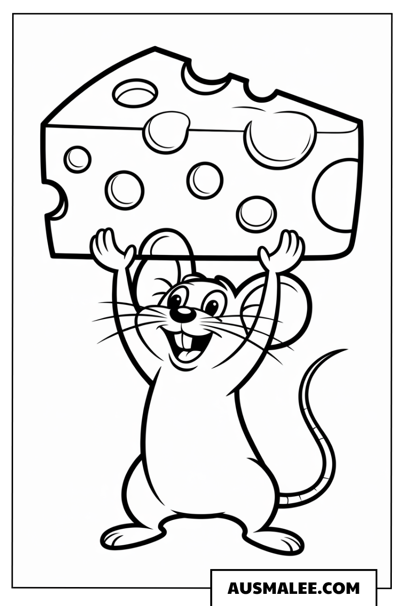 Maus trägt großen Käse ausmalbild