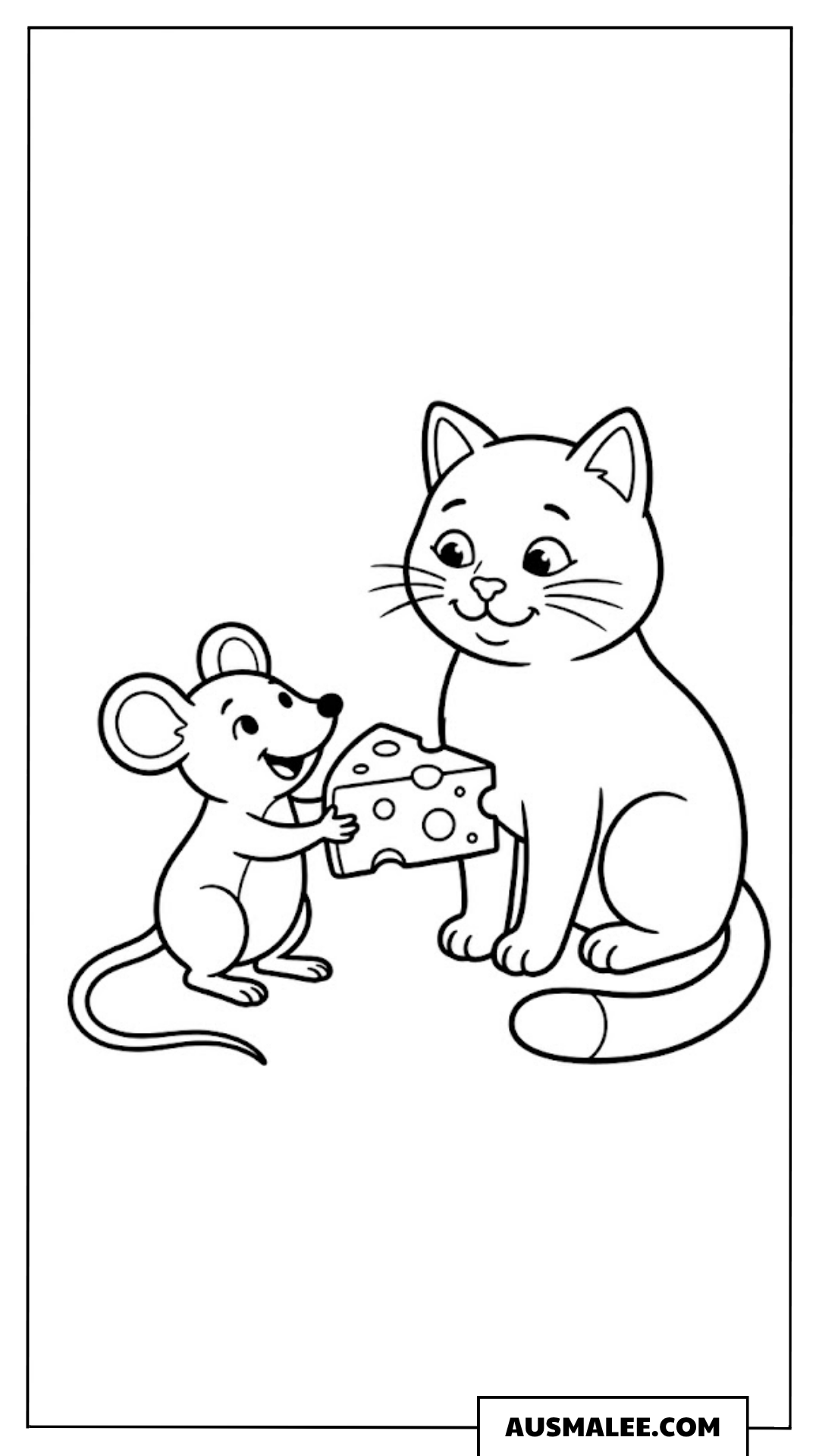 Maus und Katze mit Käse ausmalbild