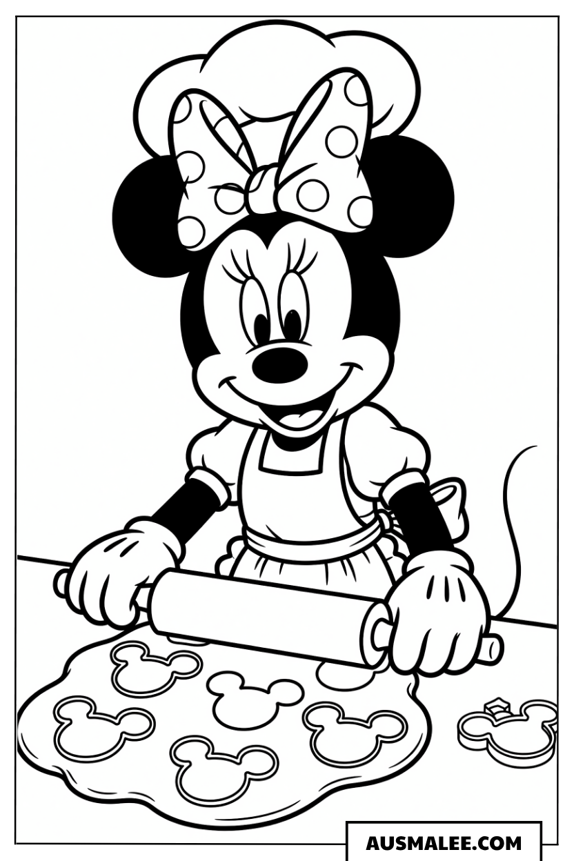 Minnie Maus backt Plätzchen ausmalbild