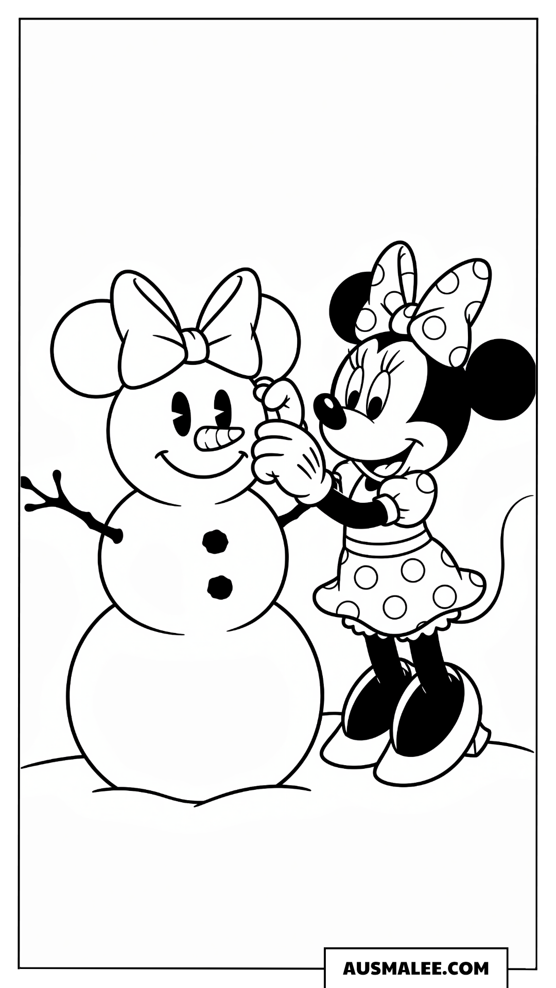 Minnie Maus mit Schneemann ausmalbild