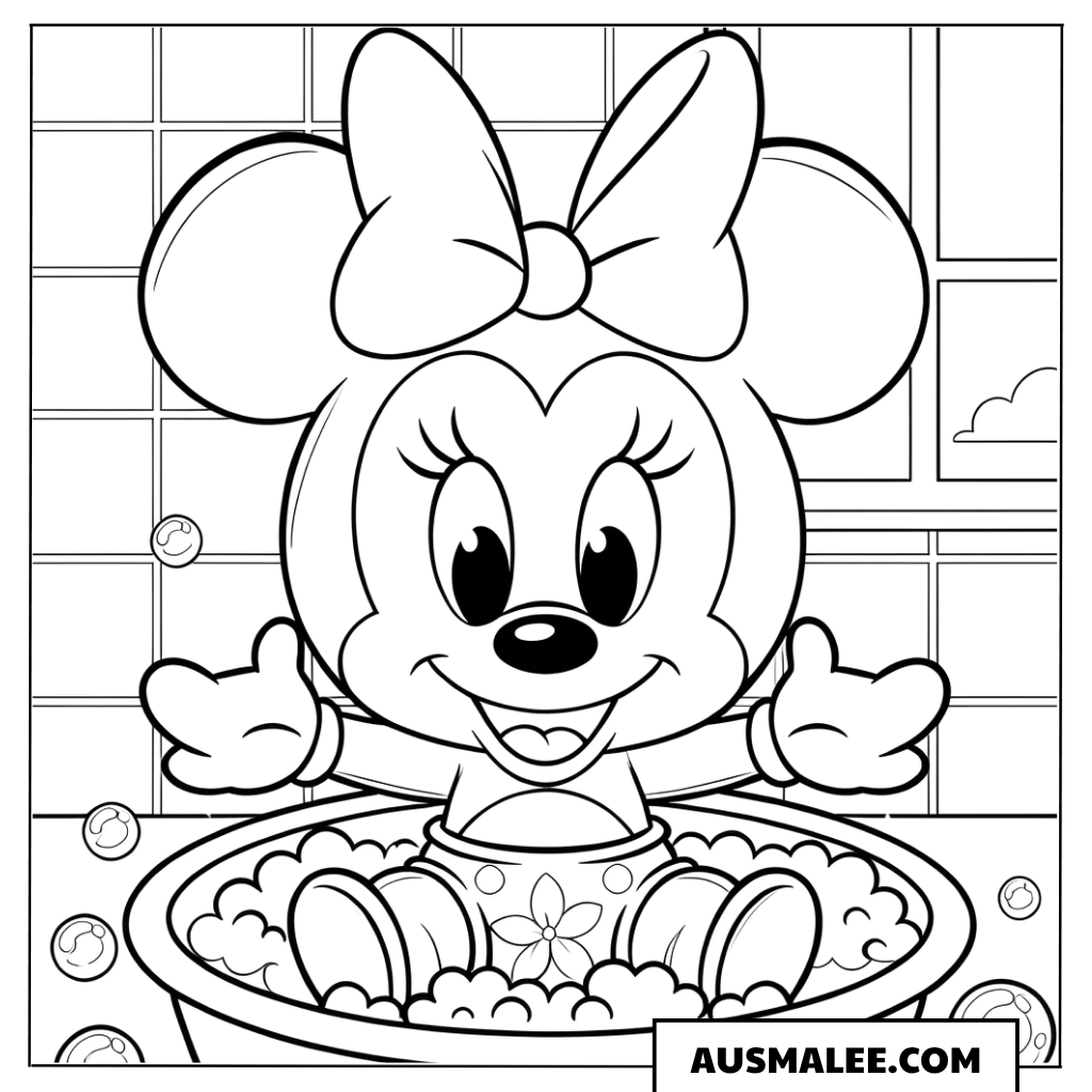 Minnie Maus nimmt ein Bad ausmalbild