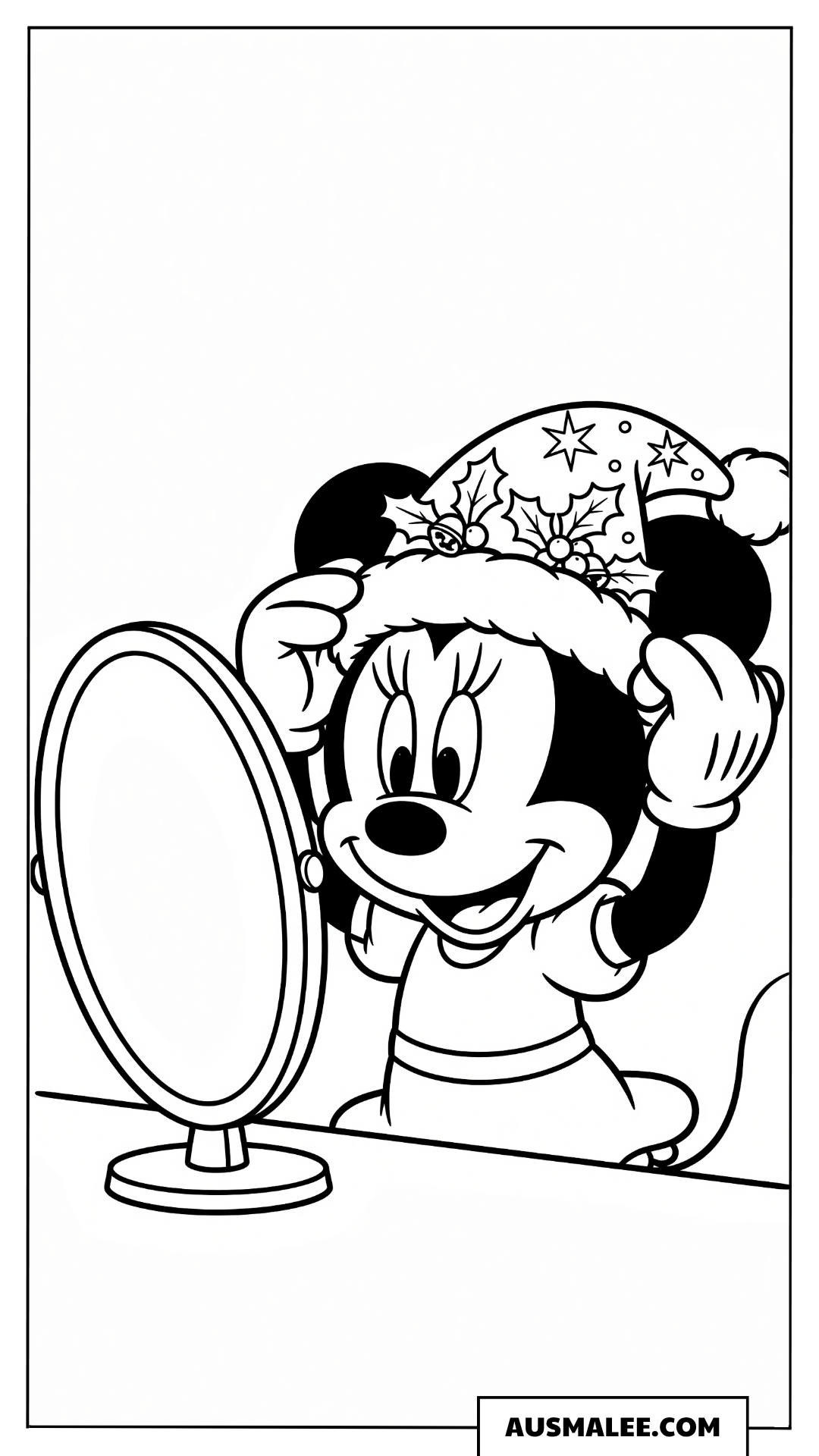 Minnie Maus schminkt sich vor dem Spiegel ausmalbild