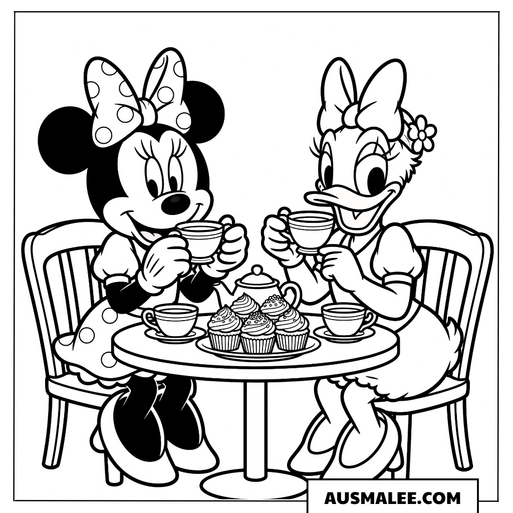 Minnie und Daisy beim Tee ausmalbild
