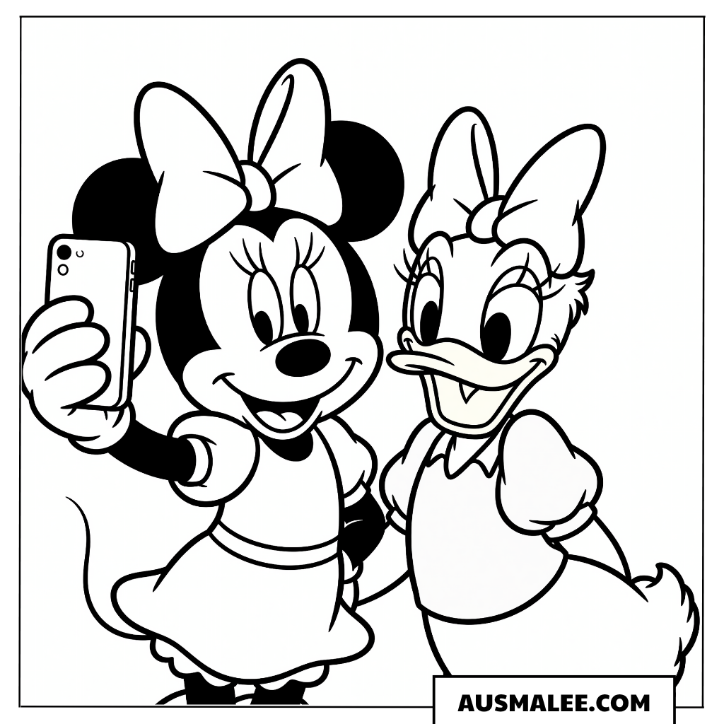 Minnie und Daisy machen ein Selfie ausmalbild